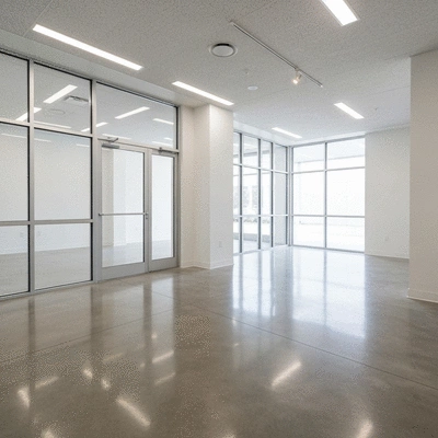 Polished concrete floor in a modern commercial space with natural light