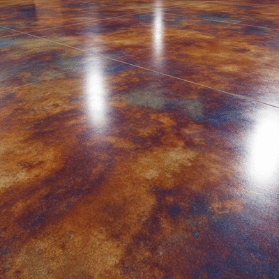 Close-up of stained polished concrete floor with intricate marbled pattern