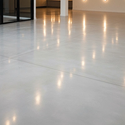 Sleek polished concrete floor in a modern commercial space with subtle reflections